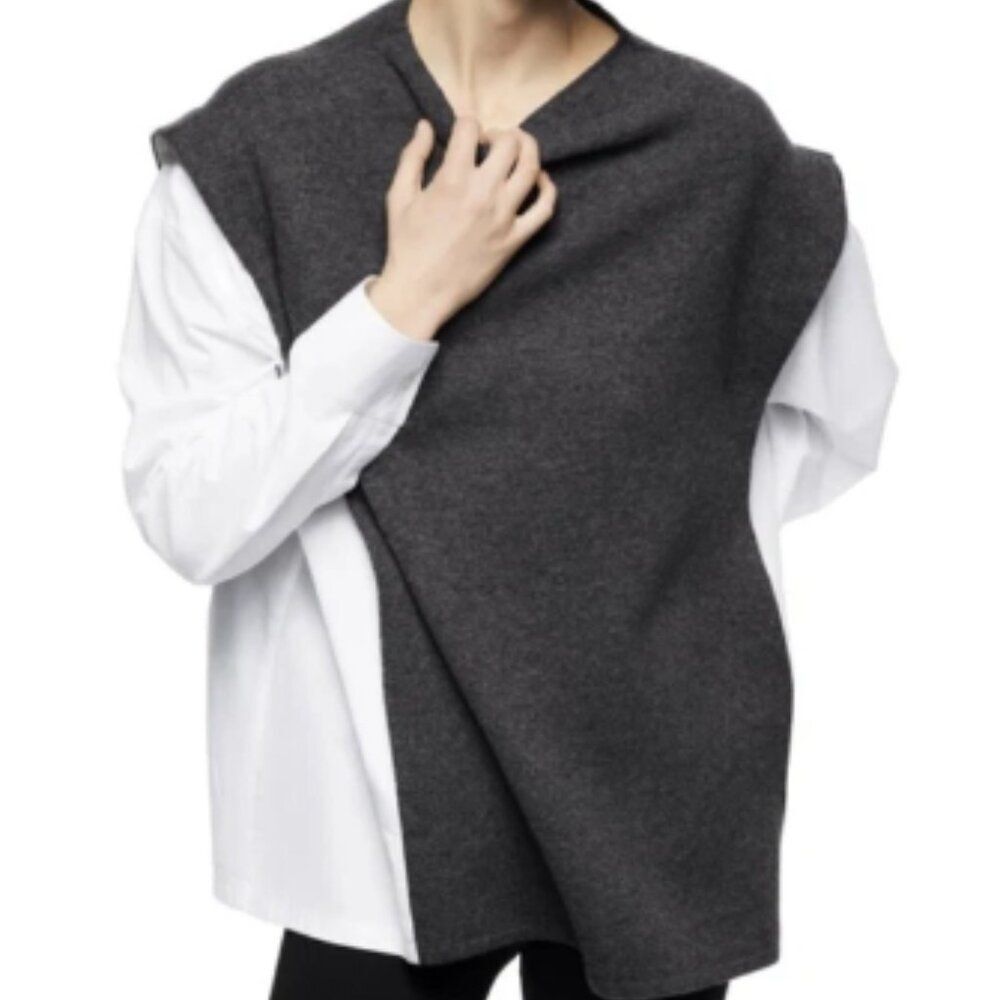 Zara Long Sleeve Pullover Combination Sweater/Shirt Gray/White Women's M Preppy